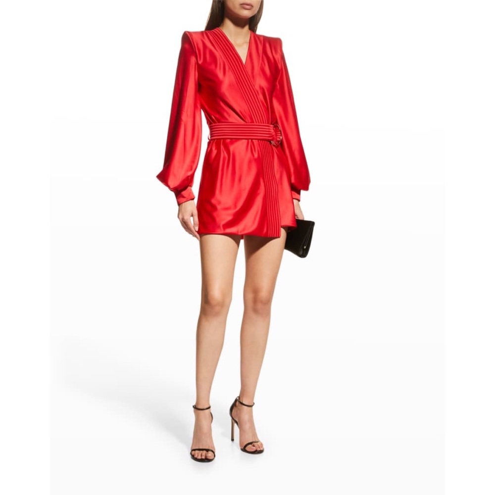ZHIVAGO Cala Conta Belted Mini Wrap Dress in Cherry size US12